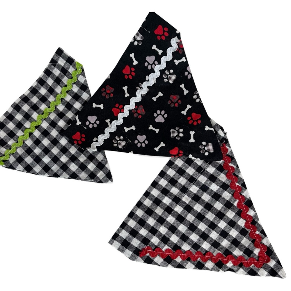 Handmade Christmas Dog Collar Bandanas Set of 3 – Size Small 8"x7"